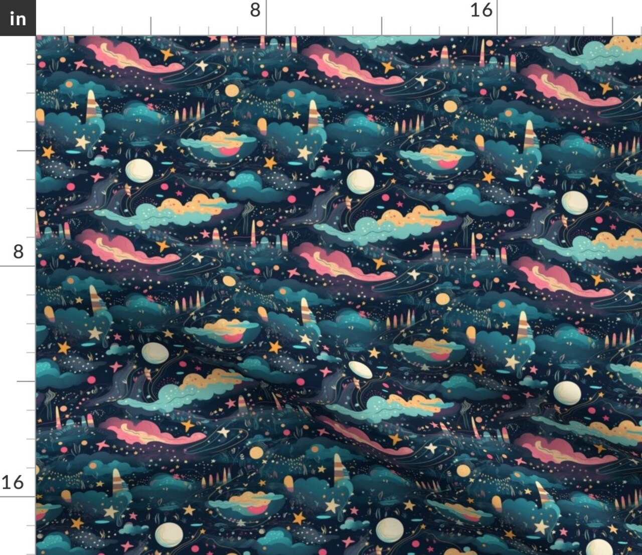 Dreams Celestial Galaxy Moon Stars Clouds Custom Printed Fabric by Spoonflower Various Fabrics by the Yard or Fat Quarter